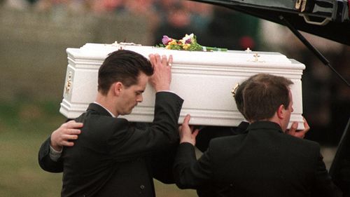 Little James' casket at his funeral. 