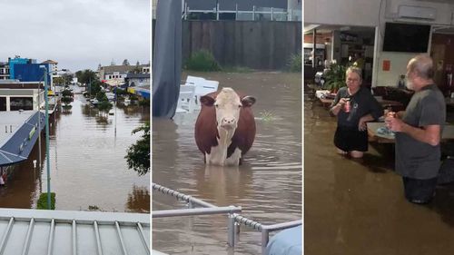 Port Macquarie as floodwaters rise.