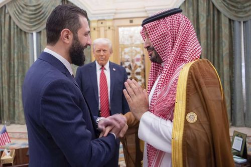 US President Donald Trump,  Saudi's Crown Prince Mohammed bin Salman, Syria's interim President Ahmad al-Sharaa
