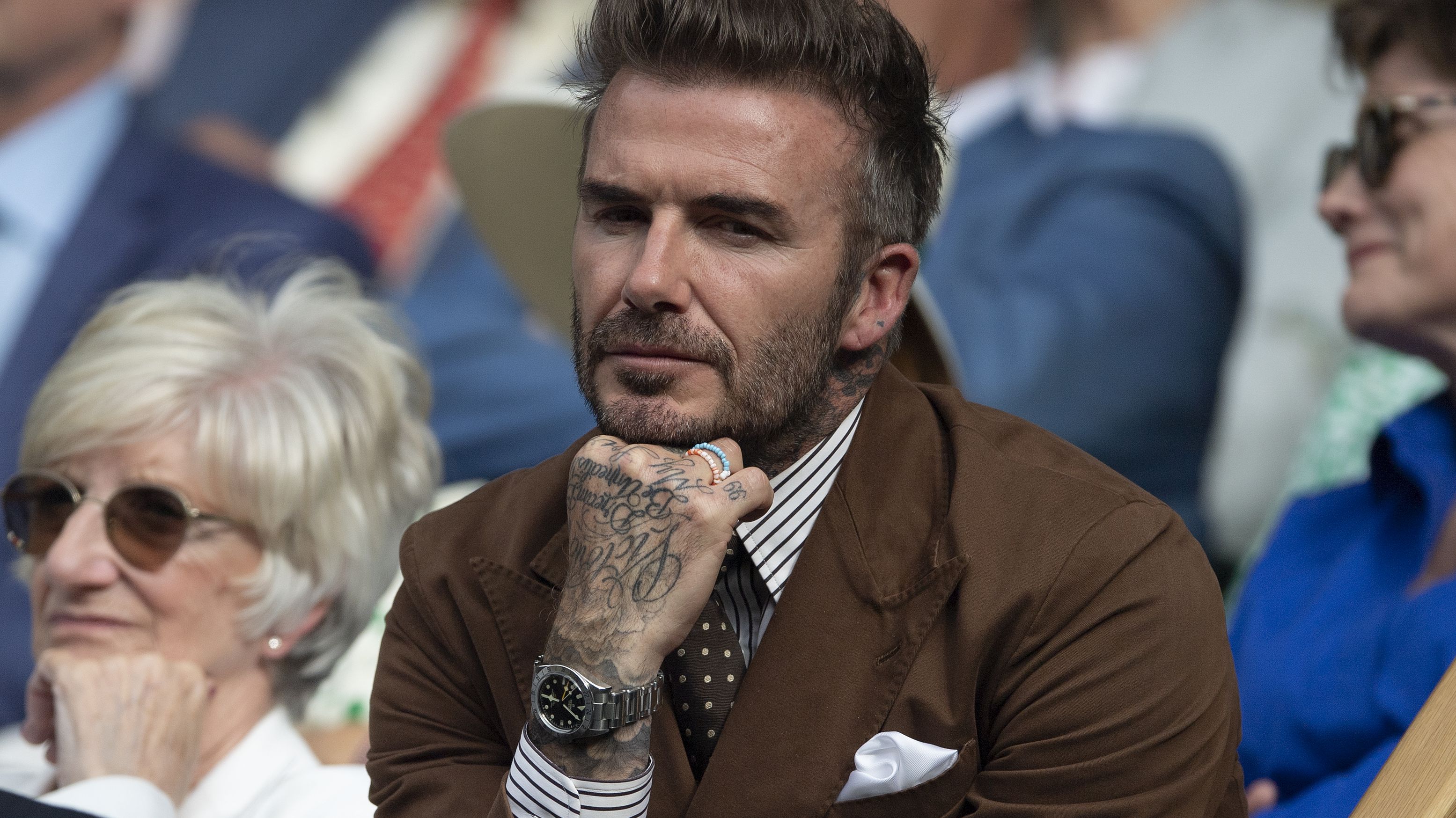 Former Manchester United and England footballer David Beckham watching the action at Wimbledon in 2022. (Photo by Visionhaus/Getty Images)