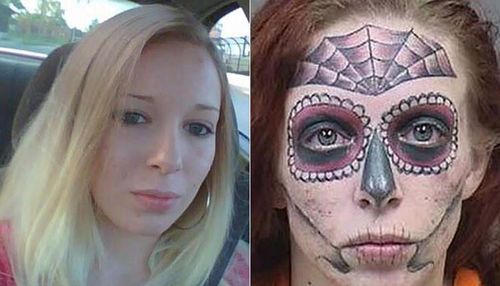 Astonishing spider web and skull tattoo of alleged shoplifter in Ohio