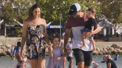 Luke and Jasmin with their two young kids, The Block 2020.