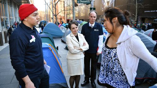 NSW Minister for Social Housing Pru Goward toured Sydney's so-called 'tent city' on Friday. (AAP)