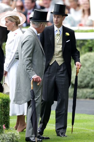 King Charles III and Prince Edward, Duke of Edinburgh attend day two of Royal Ascot 2023 at Ascot Racecourse on June 21, 2023 in Ascot, England 