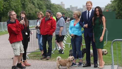 Meghan and Harry wax figures tour Windsor ahead of the big day. (Getty)