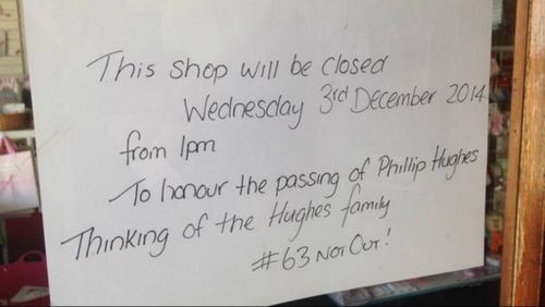 Some shops posted messages of support to the Hughes family. (9NEWS)