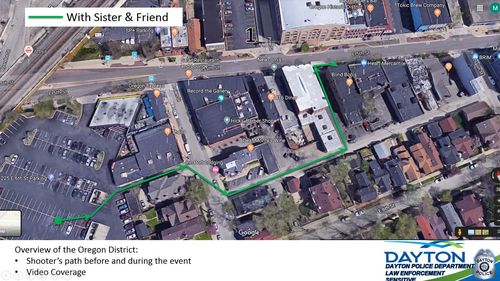 Dayton Police released this map showing the gunman walking to the bar with his sister.