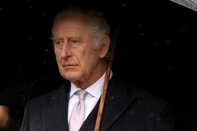 King Charles III arrives to lay a wreath of flowers at St. Nikolai Memorial in Hamburg, Germany, Friday, March 31, 2023. King Charles III arrived Wednesday for a three-day official visit to Germany.