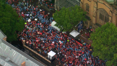 Thousands of teachers gathered in Sydney today in the first major strike in a decade.