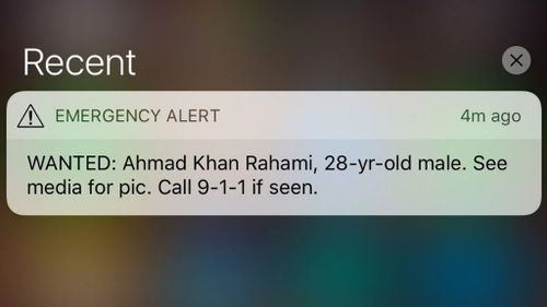 People in New York received a message on their phones urging them to call 911 if they saw Rahami. (Twitter)