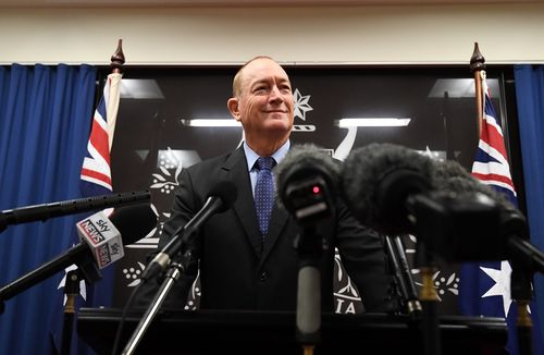 Senator Fraser Anning speaks during a press conference in Brisbane, today after being widely criticised for posting an anti-muslim statement in regards to the New Zealand mosque attacks. (AAP Image/Dan Peled) 