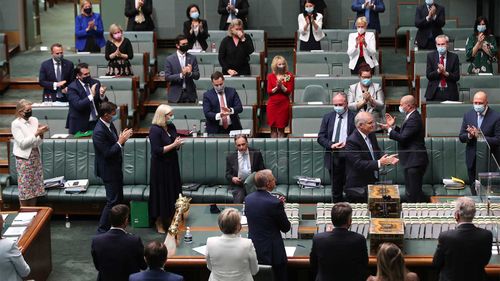 Greg Hunt is given a standing ovation after his farewell speech.