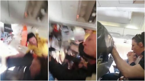 A flight attendant was thrown into the ceiling during mid-air turbulence on board an ALK Airlines flight in Kosovo.