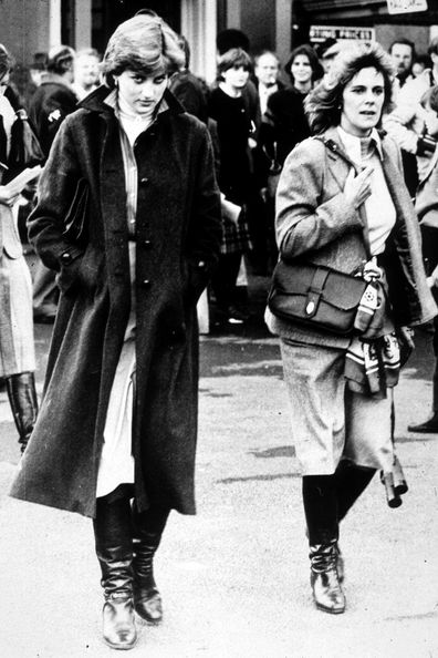 Lady Diana Spencer and Camilla Parker-Bowles at Ludlow Races where Prince Charles is competing, 1980. (Photo by Express Newspapers/Archive Photos)