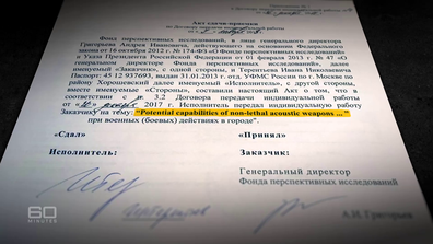 A secret document revealed a Russian assassination squad was working on "non-lethal acoustic weapons".