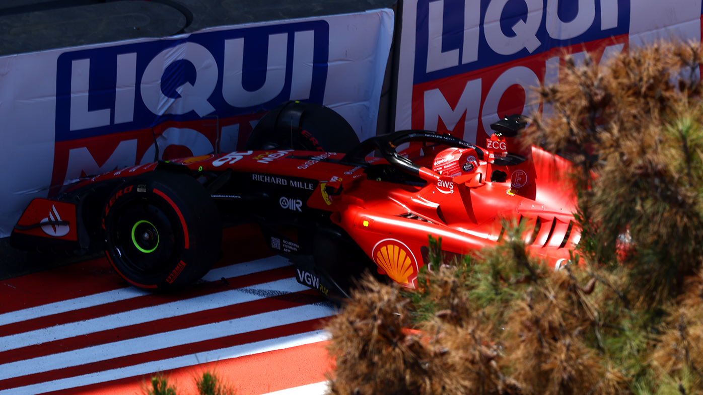 Ferrari&#x27;s Charles Leclerc crashes into a barrier during the sprint shootout ahead of the Azerbaijan Grand Prix.