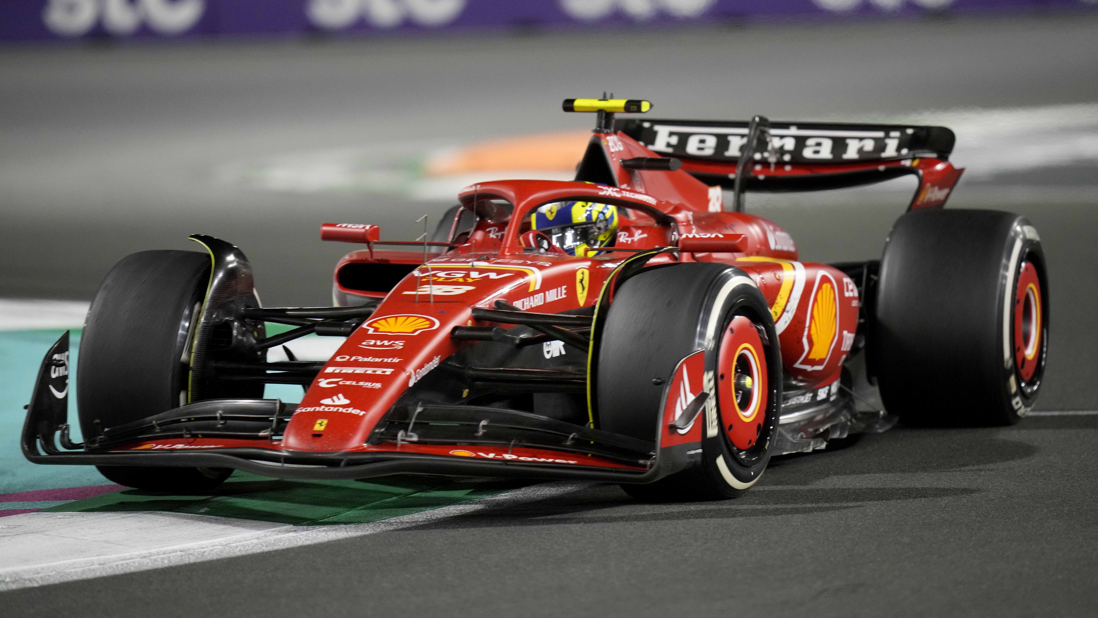 Ferrari driver Oliver Bearman of Britain steers his car during the Formula 1 Saudi Arabian Grand Prix.