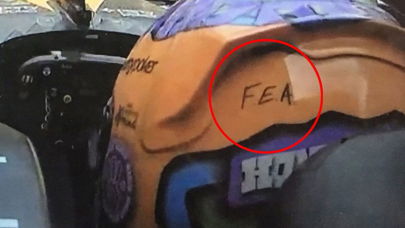 FEA is seen on Daniel Ricciardo&#x27;s helmet
