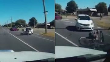 The cyclist reportedly was left uninjured. (Dash Cam Owners Australia)