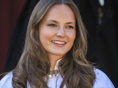 OSLO, NORWAY - MAY 17: Princess Ingrid Alexandra of Norway attends the Norwegian Constitution Day with the children's parade at their residence Skaugum on May 17, 2025 in Oslo, Norway. (Photo by Per Ole Hagen/Getty Images)