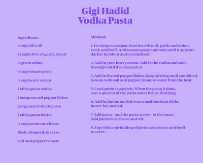 Gigi Hadid's Vodka Pasta