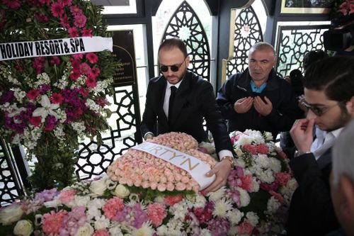 Murat Gezer has paid tribute to his bride-to-be Mina Basaran at her funeral in Istanbul after the Iran private plane crash. (Getty)