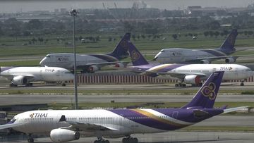 A file photo of Thai Airways planes on the tarmac at Suvarnabhumi Airport in Bangkok, Thailand.