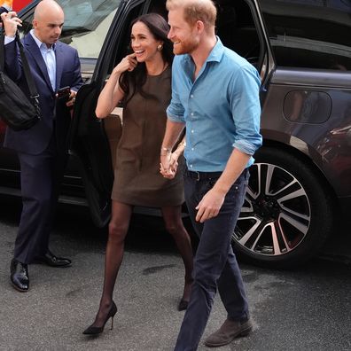 MELBOURNE, AUSTRALIA - APRIL 16: Meghan, Duchess of Sussex, and Prince Harry, Duke of Sussex arrive to visit Batry Australia, a mental health program at Swinburne University of Technology on April 16, 2026 in Melbourne, Australia. The Duke and Duchess of Sussex are on a four-day visit to Australia, with appearances in Melbourne, Canberra and Sydney. (Photo by Jonathan Brady/PA Wire-Pool/Getty Images)