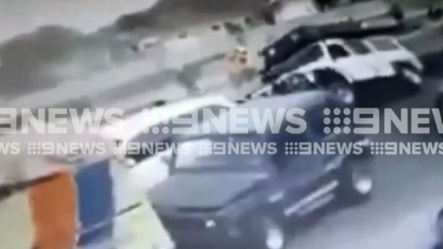 The Range Rover tumbled into the hole after the road collapsed.