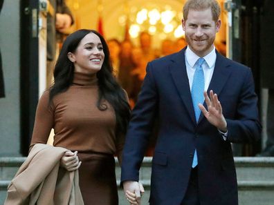 Prince Harry and Meghan, the Duke and Duchess of Sussex, leave after visiting Canada House on Jan. 7, 2020, in London