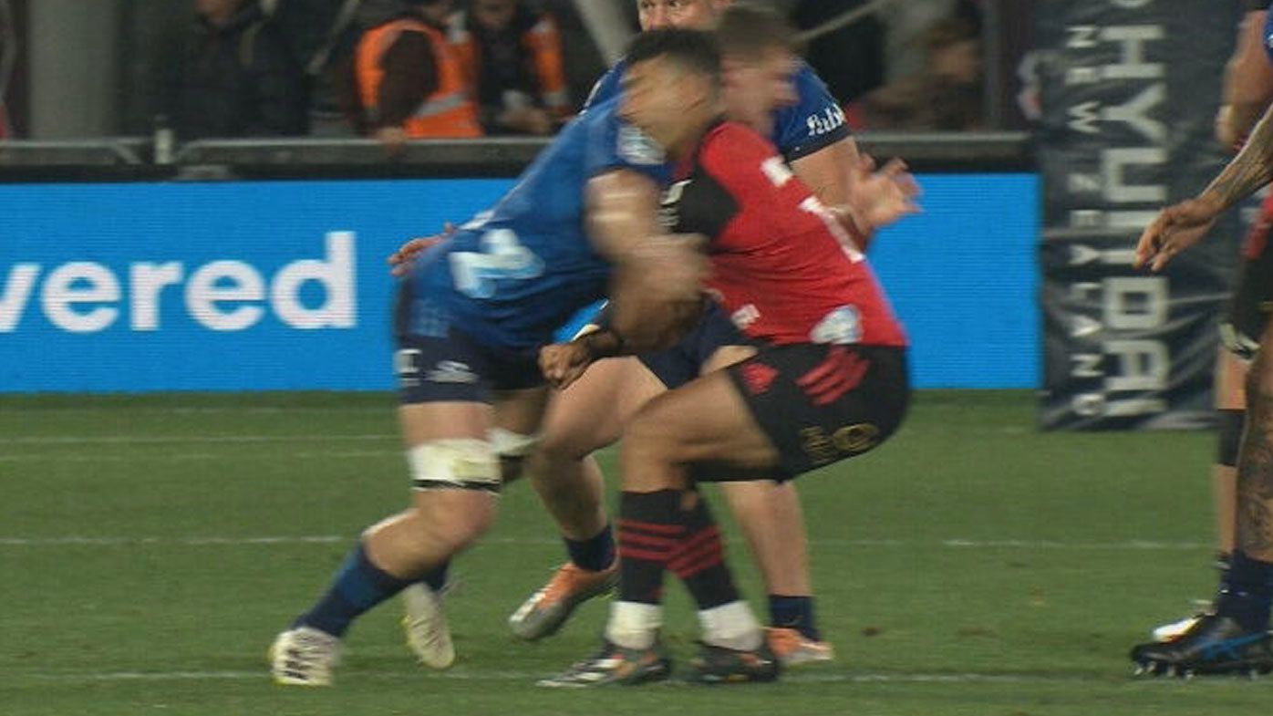 Blues captain Dalton Papalii did not return to the field after this hit in the second half