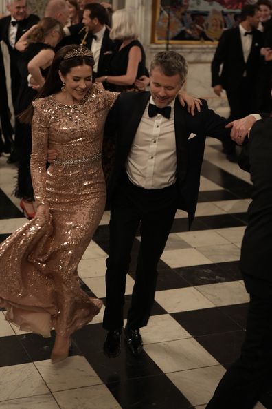 King Frederik and Queen Mary dance the Les Lanciers at a banquet for the arts and culture at Christiansborg Palace on Friday February 28, 2025.