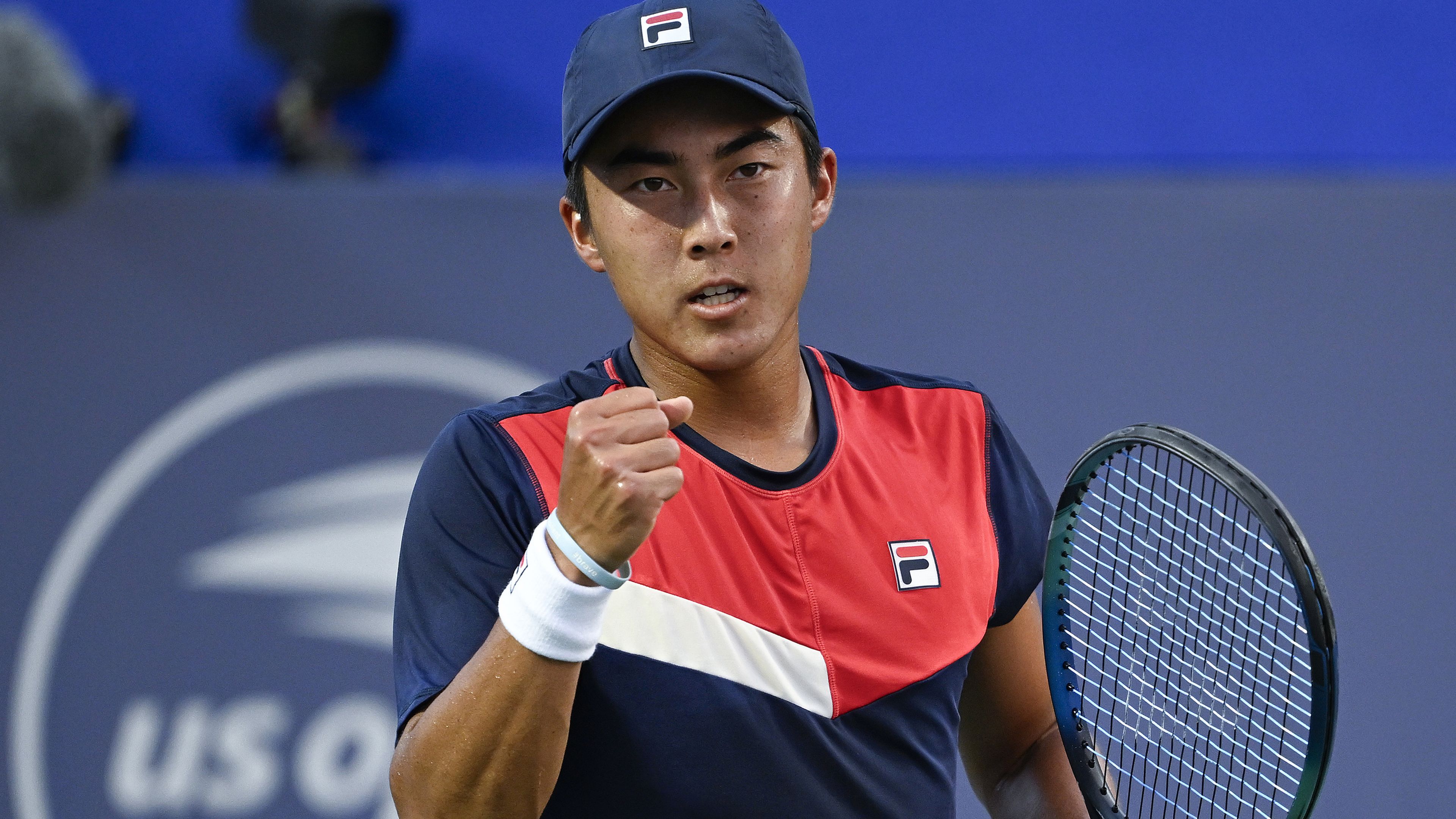WINSTON SALEM, NORTH CAROLINA - AUGUST 22: Rinky Hijikata of Australia reacts during his match against Bona Coric of Croatia in the second round of the Winston-Salem Open at Wake Forest Tennis Complex on August 22, 2023 in Winston Salem, North Carolina. (Photo by Grant Halverson/Getty Images)