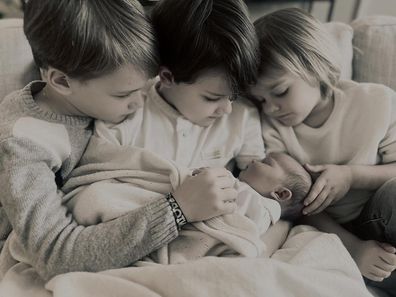 Princess Ines of Sweden with her brothers Prince Gabriel, Prince Alexander and Prince Julian in a photo shared by Princess Sofia and Prince Carl Philip on February 12, following the baby's birth on February 7 2025.