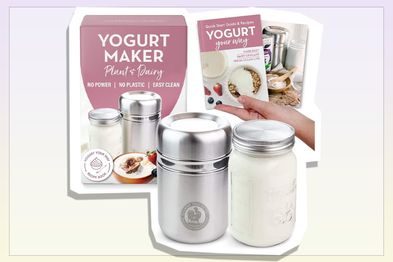 9PR: Stainless Steel Yoghurt Maker with 1 Quart Glass Jar and Complete Recipe Book
