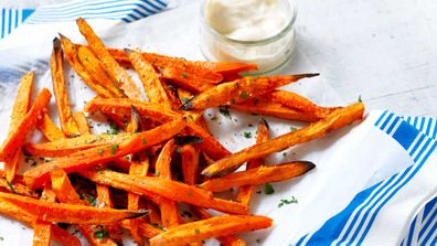 Sweet potato fries with yogurt recipe