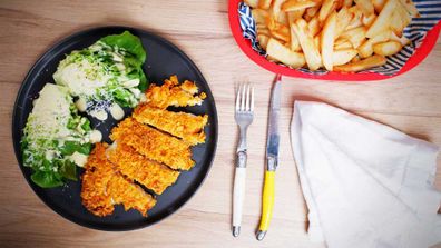 You can use any chip to crumb a schnitzel, but Dorits are a winner