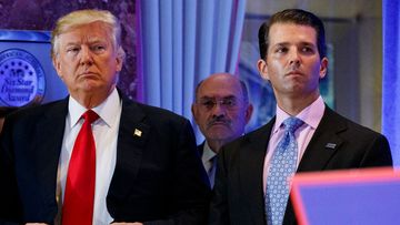 Donald Trump Jr (right) campaigned for the 2020 election to be overturned in his father&#x27;s favour.
