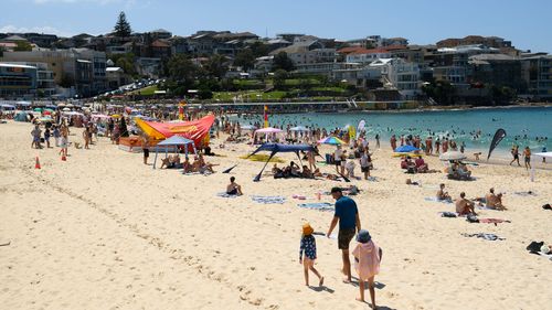 Busy Bondi beach on Christmas morning