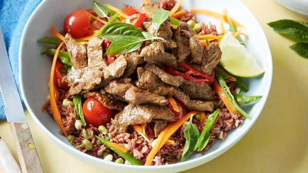 Thai beef power bowl with red rice for BeefandLamb.com.au