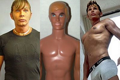 He's earned himself the nickname 'The Human Ken Doll', but freaky-faced plastic surgery addict Steve Erhardt actually started out trying to look like his idol Michael Jackson. Erhardt has had countless surgeries including a facelift, chin implants, nose job, a fake cleft, and pec implants.