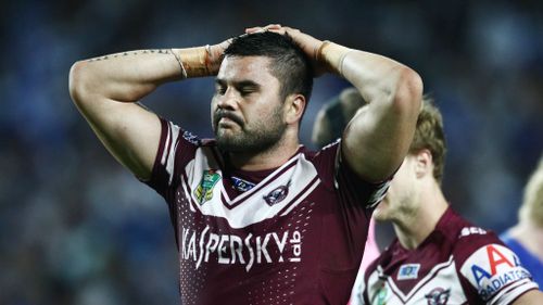 Manly's Justin Horo feels the pain of defeat. (AAP)
