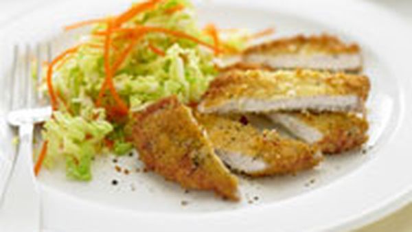 Crumbed pork with cabbage salad