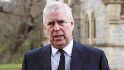 Prince Andrew after service for Prince Philip