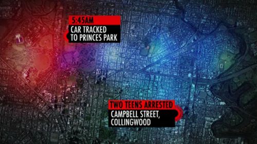 The Holden Commodore was later tracked to Collingwood. (9NEWS)