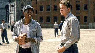 Red and Andy, played by Morgan Freeman and Tim Robbins, talk in the prison yard during a scene in the 1994 classic Shawshank Redemption.