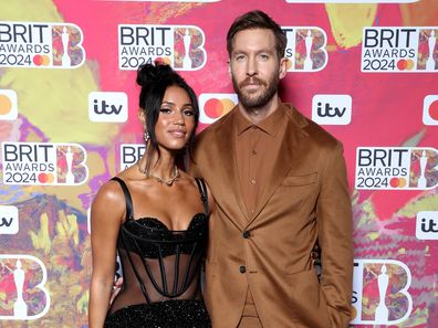 Vick Hope and Calvin Harris at the BRIT Awards 2024 at The O2 Arena on March 2, 2024 in London, England.