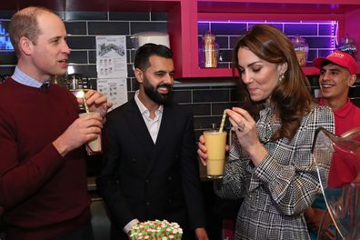 BRADFORD, ENGLAND - JANUARY 15: Catherine, Duchess of Cambridge samples a Kulfi milkshake at MyLahore on January 15, 2020 in Bradford, United Kingdom. MyLahore is a British Asian restaurant chain which has taken inspiration from Lahore, the Food Capital of Pakistan. The Duke and Duchess visited Lahore during their recent tour to Pakistan. (Photo by Chris Jackson/Getty Images) (Photo by Chris Jackson/Getty Images)