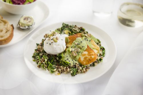 Poached eggs with kale, quinoa and grilled haloumi will be served on the 17-hour flight. 