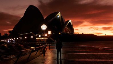 The latest sunrise of the year at the Sydney Opera House during the winter solstice.